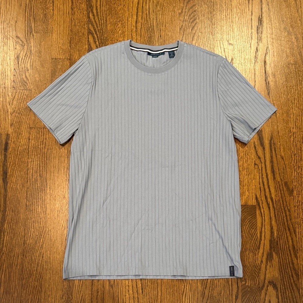 Perry Ellis Gray- Blue Ribbed Short Sleeve Shirt